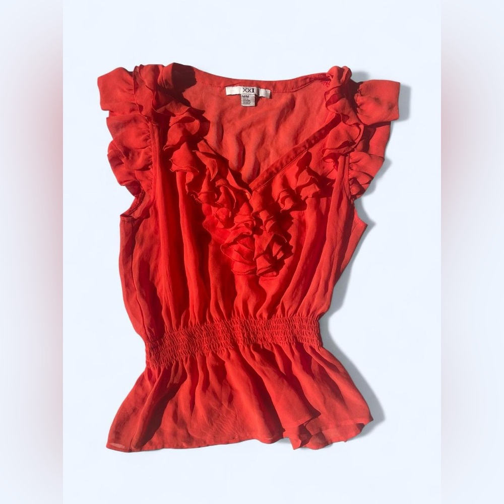 Orange Scarlet Ruffle Trim Blouse